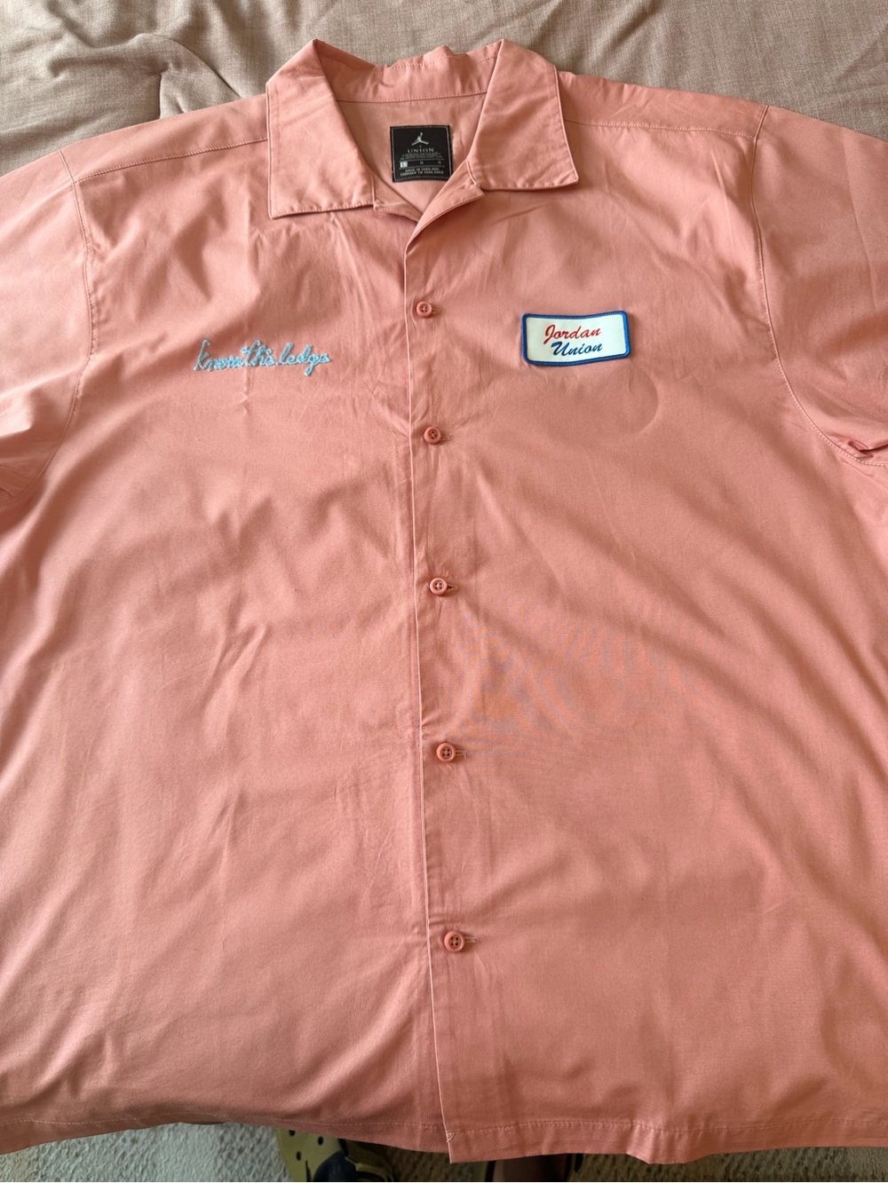 Nike Jordan x Union LA Men's Mauve Mechanic Short-Sleeve Button-Up Shirt
